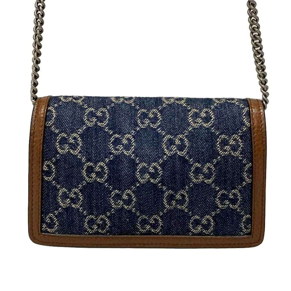 GUCCI Dionysus GG Super Mini Bag Navy Beige Dark Brown Denim Leather 1208-101424 - Picture 2 of 14